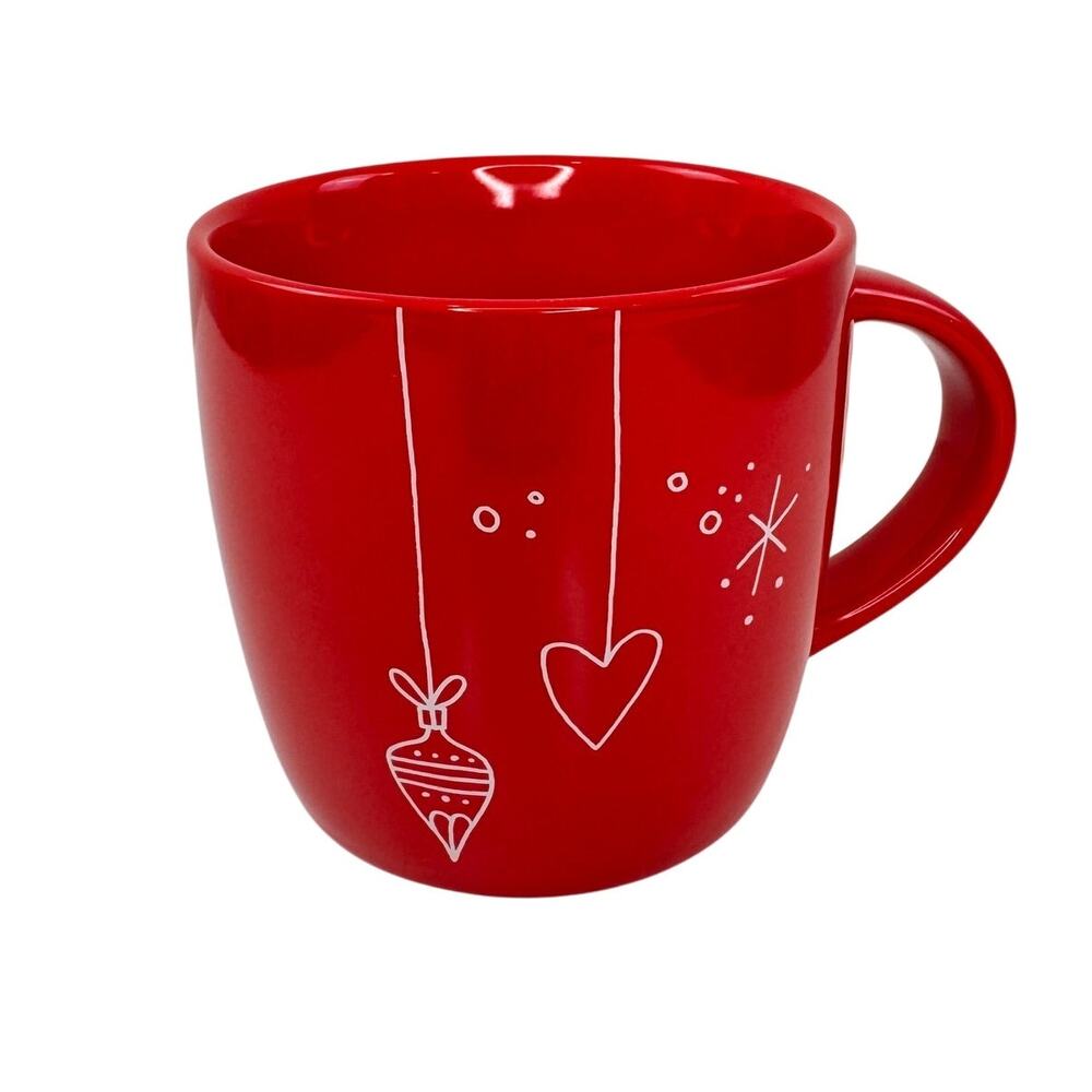 Starbucks Coffee Mug Red Ceramic Christmas Holiday Hanging Heart Ornaments 14 oz